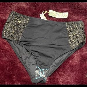 Summer Wolf & Whistle gold lace high waist bikini brief